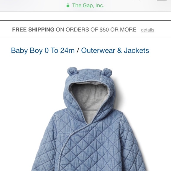 GAP Other - Baby Gap quilted chambray bunting, 0-3 months